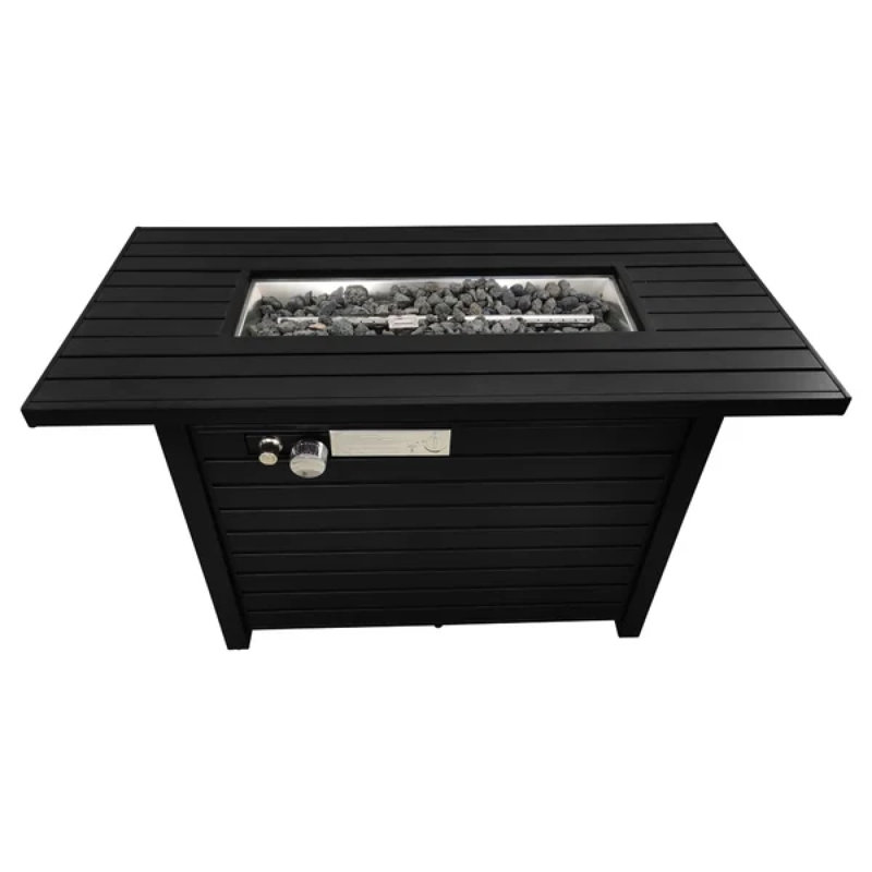 25" H X 42" W Steel Outdoor Fire Pit Table With Lid, Black