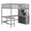 Lit mezzanine double avec bureau intégré en forme de L, tablettes de rangement à trois niveaux, escalier de rangement attaché-36465493