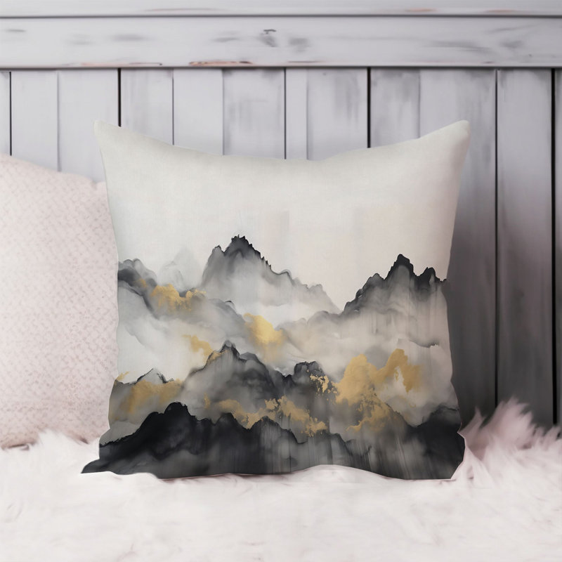 Landscape and Nature Mountain Solace Mountains Modern, Gold/Gray, 18"H x 18"W