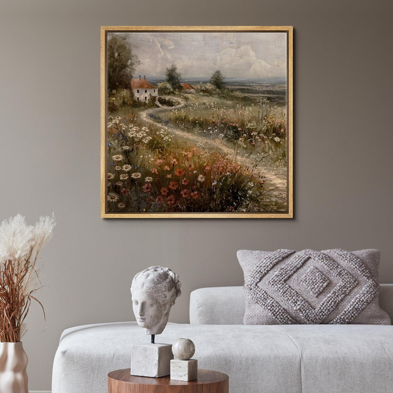 "Chemin de campagne rétro avec des illustrations de nature sauvage rustique", Naturel, H 24 po x l 24 po