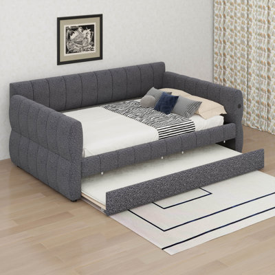 Upholstered Daybed With Trundle, Queen sofa Bed Daybed With Trundle Bed, Backrest