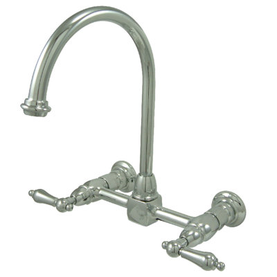 Kingston Brass Restoration Double-Handle 2-Hole Wall-Mount Bridge Kitchen Faucet