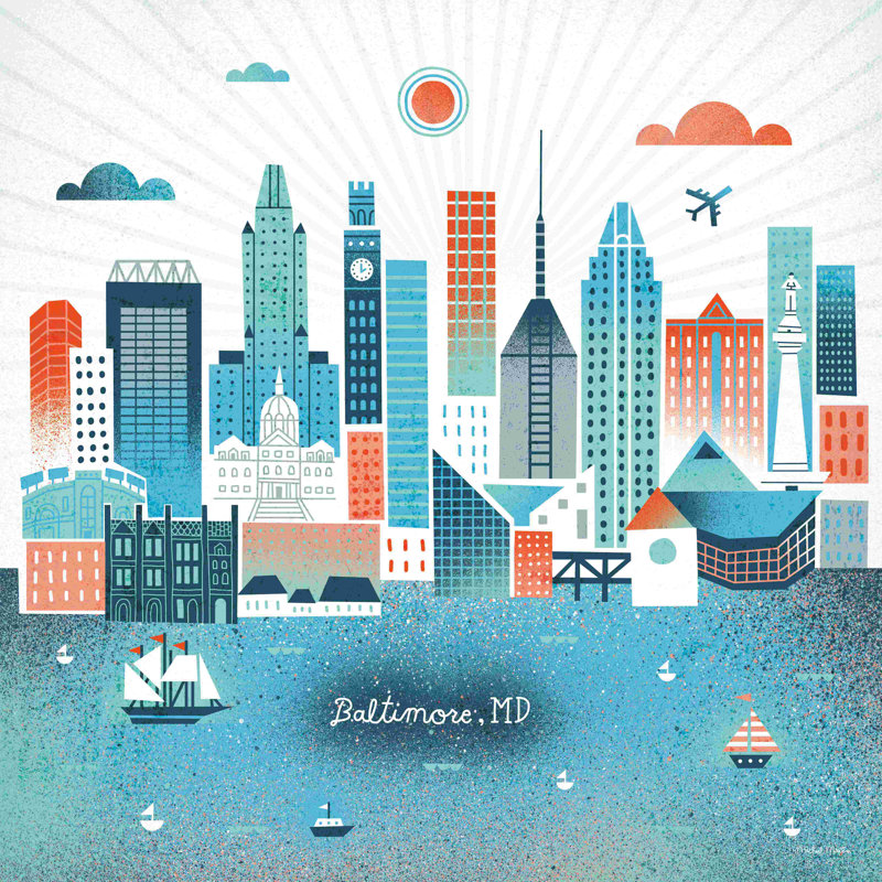 Baltimore Skyline - impression sur toile tendue, H 12 po x l 12 po