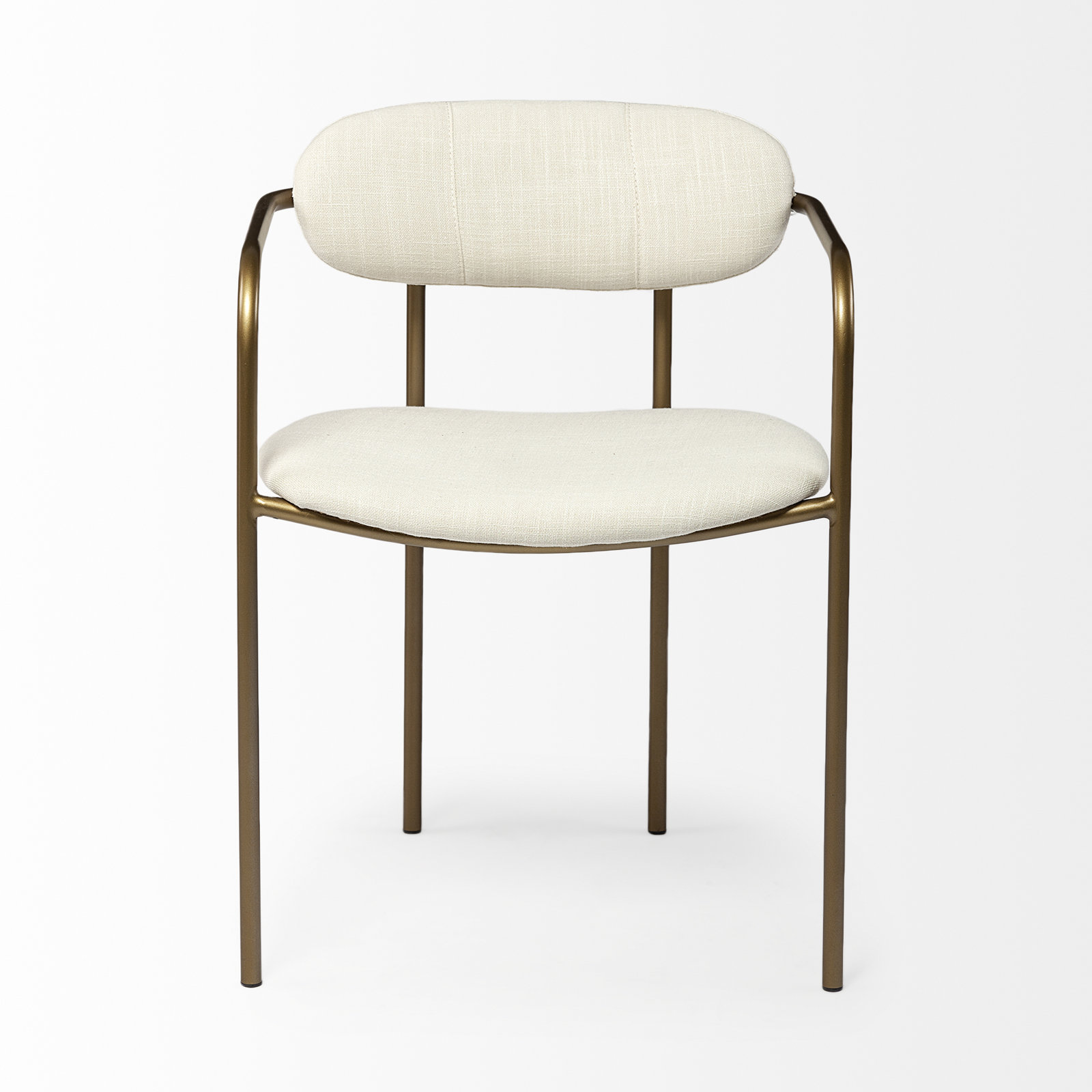 Belarus Upholstered Ladder Back Arm Chair, Beige, Gold