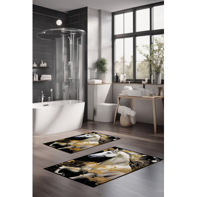 Ensemble de tapis de bain de luxe Eakly (2 pièces), 100% polyester, 16,0 x 23,6 pouces et 23,6 x 39,4 pouces | Conception antibactérienne antidérapante, hauteur de poils de 0,3 po | Lavable à la machine, durable et facile à nettoyer | Idéal pour la 