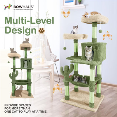 Arbre à chat 58 pouces avec perchoir élargi pour grands chats et chatons, tour pour chat à plusieurs niveaux avec poteaux à griffes et rampe, condo pour chat à 2 portes