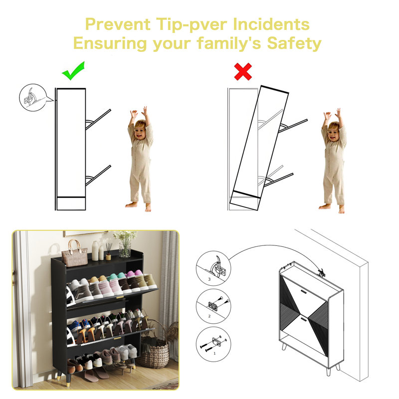 Armoire à chaussures avec 2 tiroirs rabattables