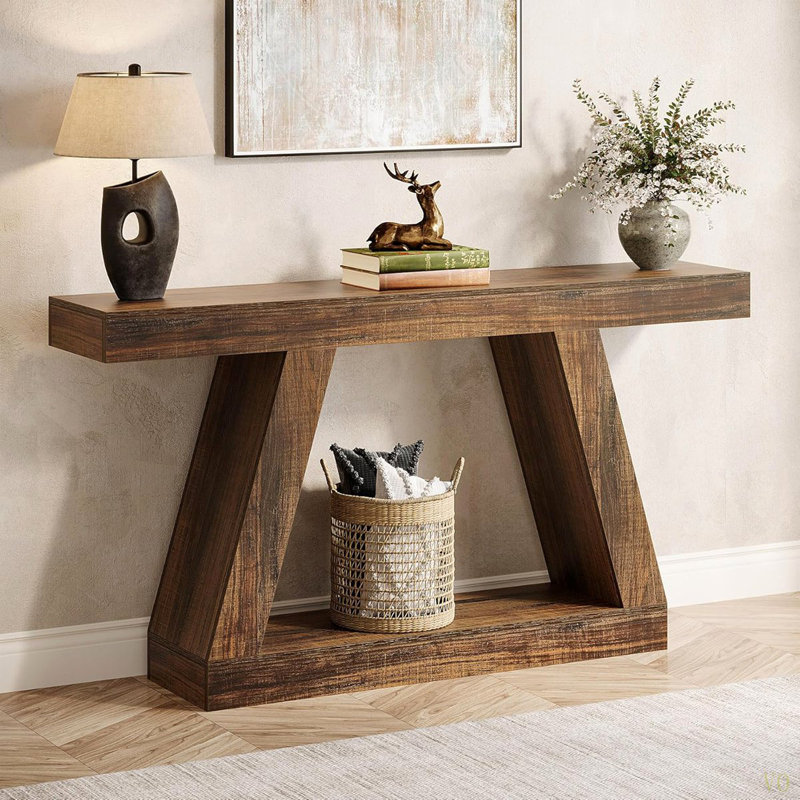 Console 55 po avec rangement - Canapé en bois pour hall d'entrée, couloir ou salon, table d'appoint industrielle