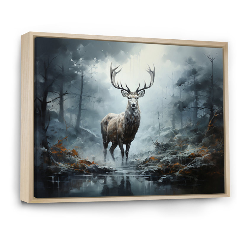 Deer Whispering Mist I - impression, Cadre naturel flottant, H 30 po x l 40 po x P 1,5 po