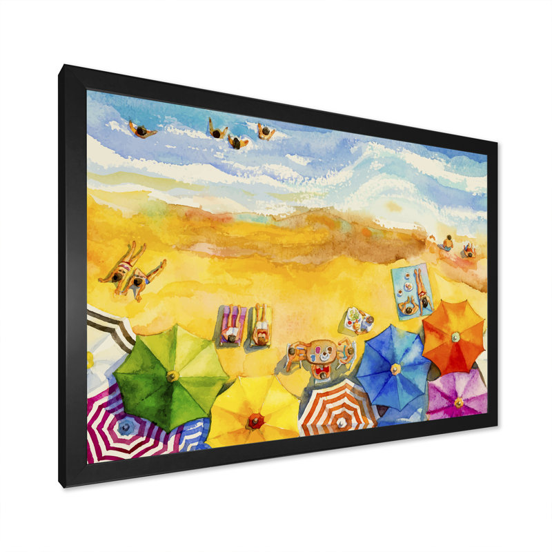 Aérienne, Miami Beach - reproduction de cadre flottant sur toile, Cadre noir, H 8 po x l 12 po x P 1 po