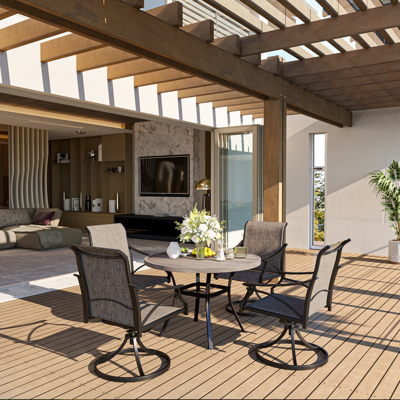 Blaza 4 - Person Patio Dining Set with Round Table, Brown, Taupe/Black
