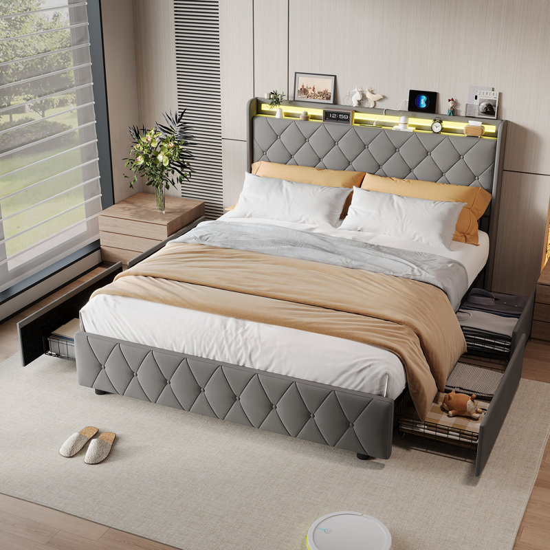Upholstered Bed, Grey, European Kingsize (160 x 200 cm)