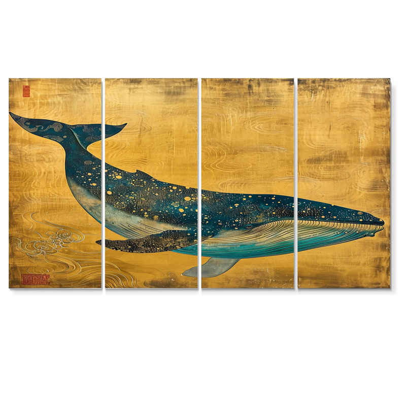 Amyerra - Ensemble de 4 décorations murales baleines, H 32 po x l 64 po