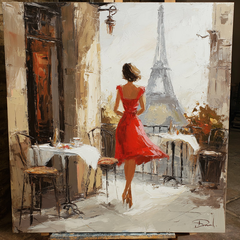 Art mural sur toile Paris Balcon rouge, H 20 po x l 20 po