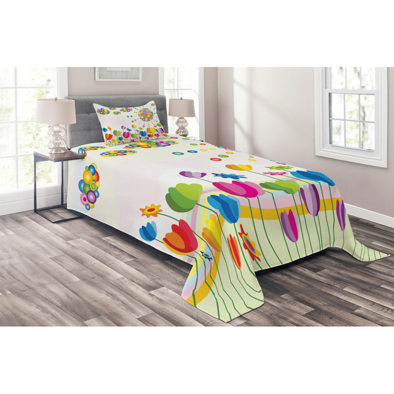 Cloud Polyester Floral Coverlet, Twin Bedspread + 1 Sham