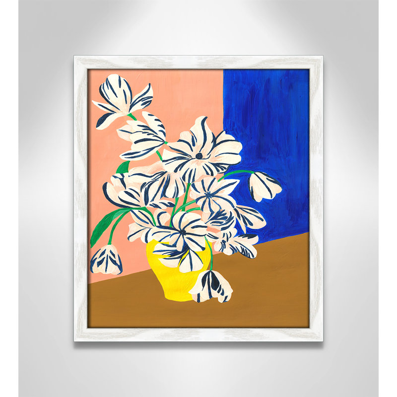 «Stripey Flowers Print» par Violets Print House, L 13 po x H 15 po, Impression encadrée, Grain de bois blanc