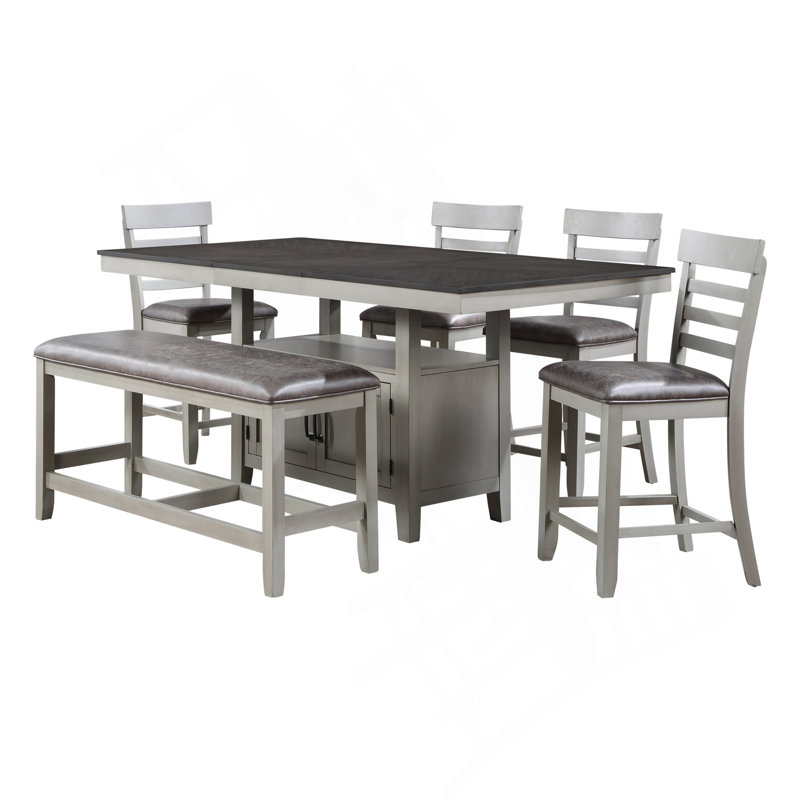 Ensemble de salle à manger 6 pièces Hyland, 6 pièces: table, banc, 4 chaises