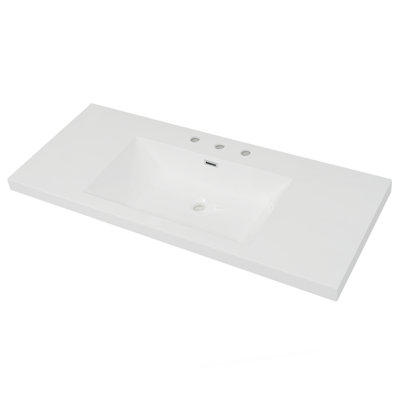 48" Resin Basin For Bathroom Vanity, Bathroom Sinks With 3-Faucet Holes, Vanity Top Only, Bright White