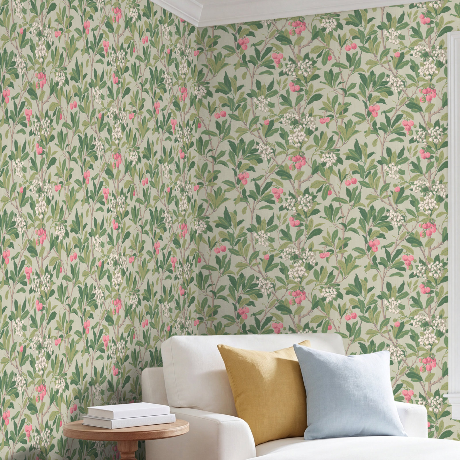 Anthology Strawberry Tree Floral Wallpaper, Pink/Duck Egg