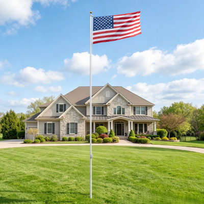 Flag Pole, 20ft Heavy Duty Sectional Flagpole Kit for Outside House In Ground, Extra Thick Outdoor Aluminum Flagpole Kit with 3x5 American Flag for Yard, Residential or Commercial Use, Silver
