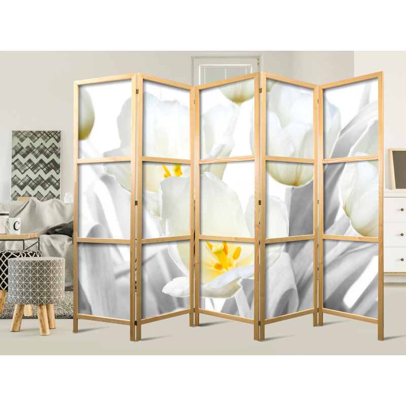 225cm W x 171cm H 5 - Panel Solid Wood Folding Room Divider
