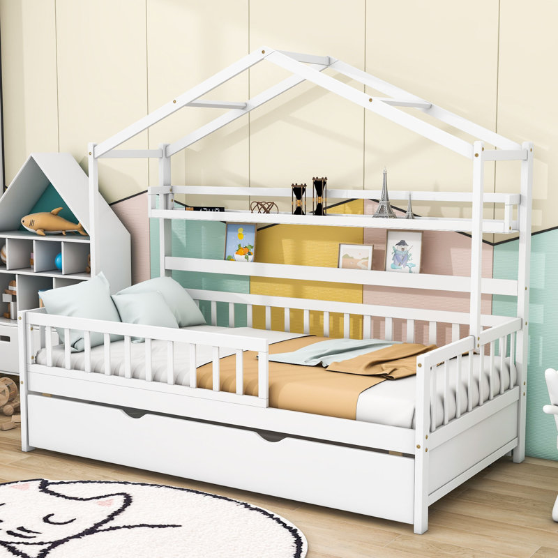 Lit avec lit gigogne et tablette Verdia, Simple, Blanc