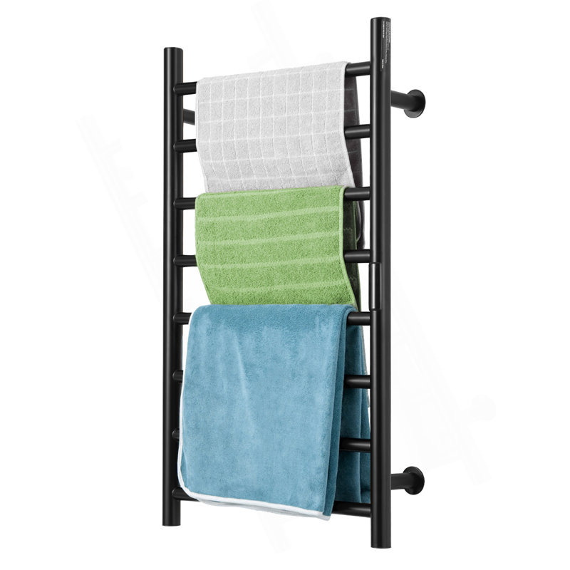Porte-serviettes chauffant mural 8 barres pour salle de bain noir