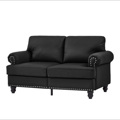 59.5" Modern Classic Design With Nails Living Room Loveseat Leather Couch