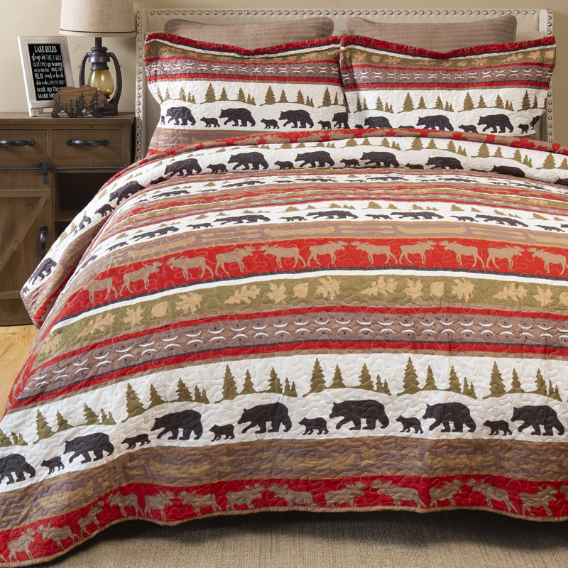 Rustic Brown and Red Microfiber Full Quilt Set