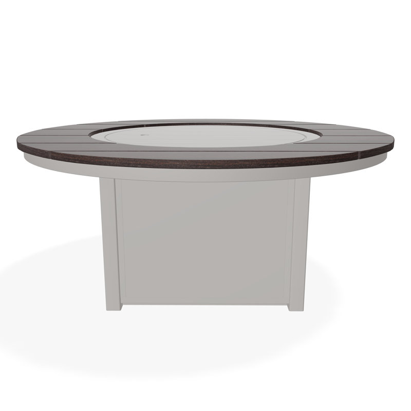 54" Round Rustic Polymer Fire Table with Propane Shelf, Warm Gray/Chestnut