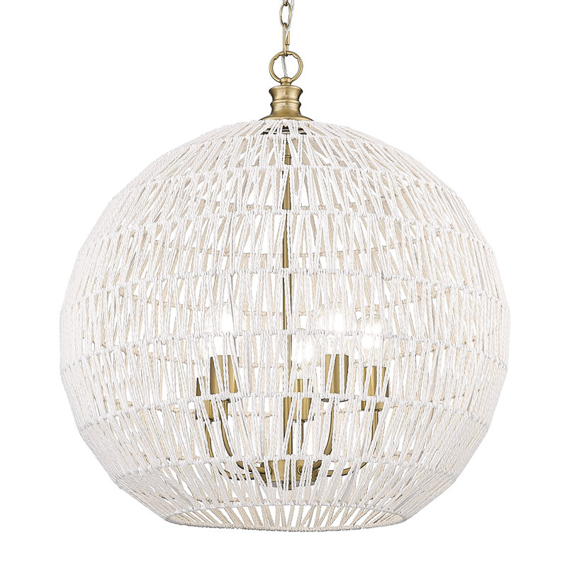 Luminaire suspendu 5 lumières Merritt, Bronze champagne brossé, Blanc