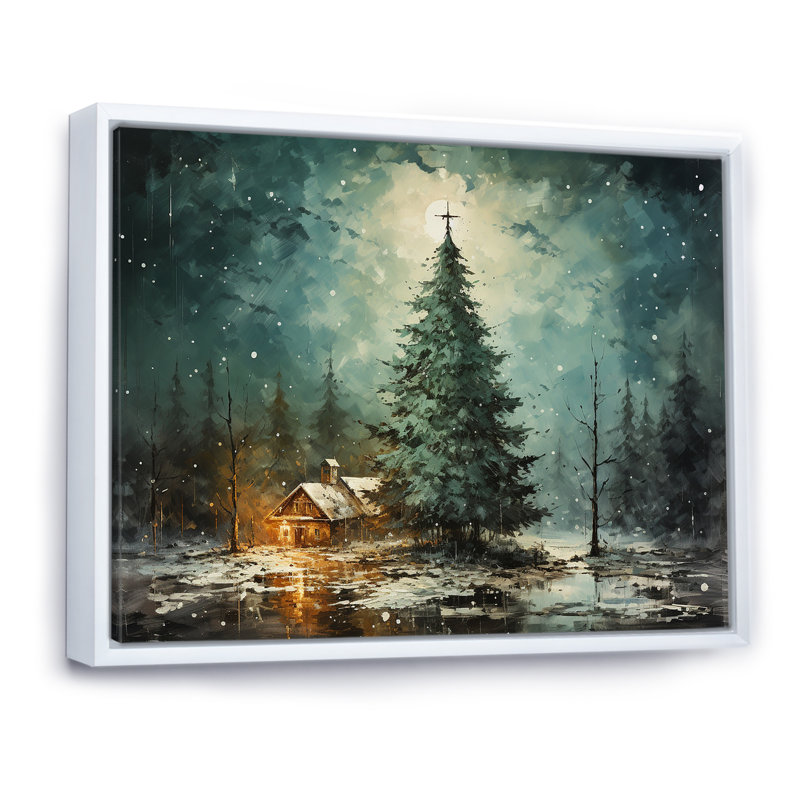 Minimalisme, arbre de Noël forêt I - pin, art mural pour salon, Cadre flottant blanc, H 30 po x l 40 po x P 1,5 po
