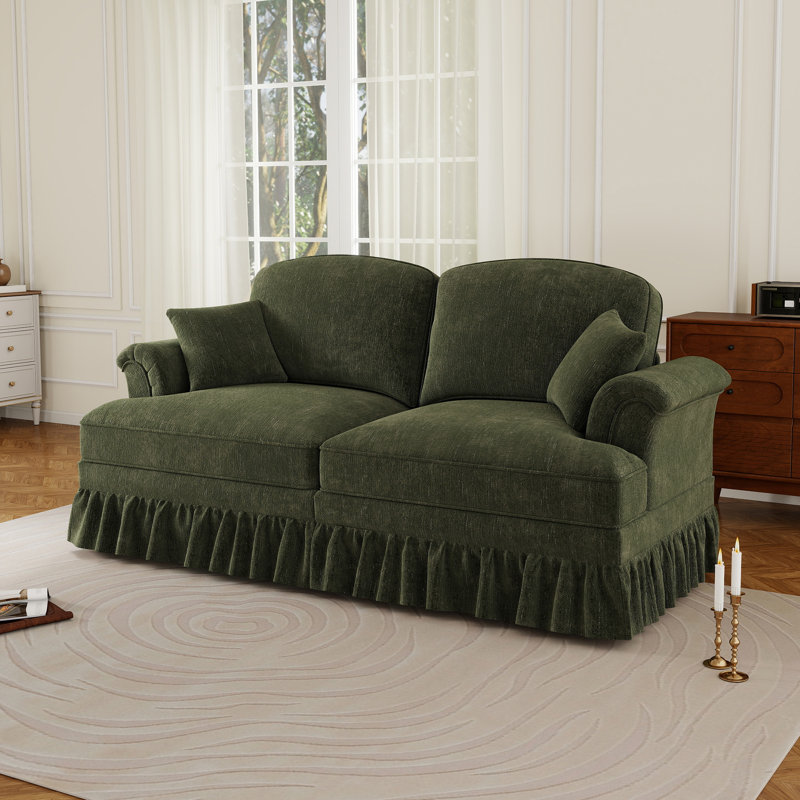 Mid Century Oversized Large Two Seater Sofa, Green, 36.6" H x 76.4" W x 32.8" D