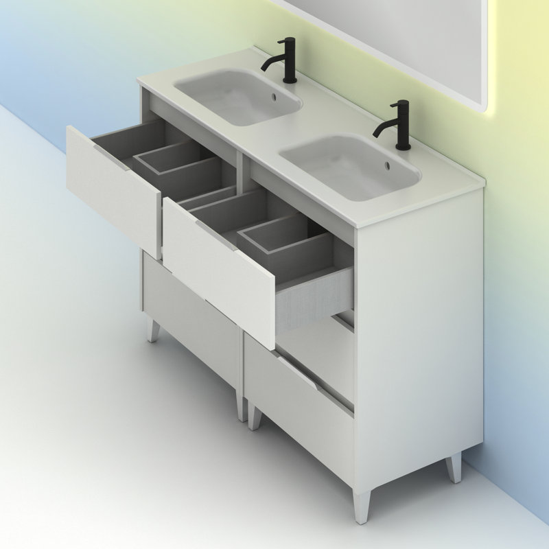 Suki 1200mm Free-standing Double Bathroom Vanity Unit, Glossy Anthracite , White
