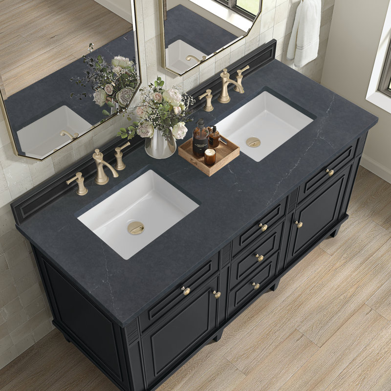 Lorelai 60'' W Double Vanity, Charcoal Soapstone, Black Onyx, 8" Widespread