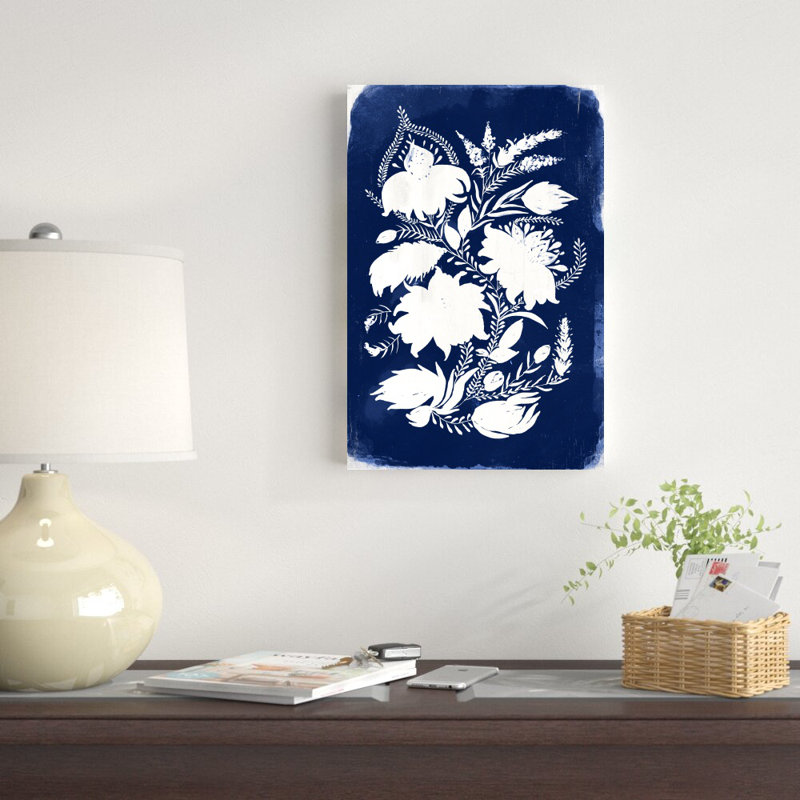 Reproduction de silhouette botanique indigo sur toile, H 18 po x l 12 po