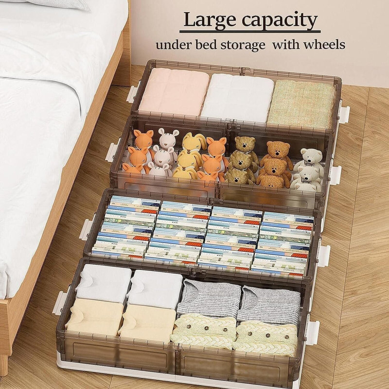 Stackable Under Bed Rolling Plastic Storage Box, Multipurpose Storage Box With Lid, Transparent