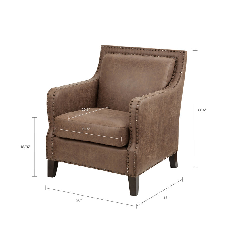 Brown Faux Leather Accent Chair with Wood Legs