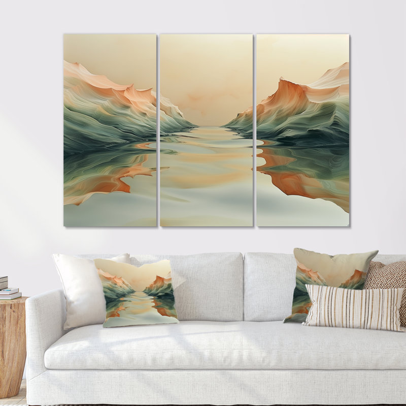 «Green Beige Magical Sunset Dunes II - Desert», ensemble d'art mural, Métal métal, H 40 po x l 60 po