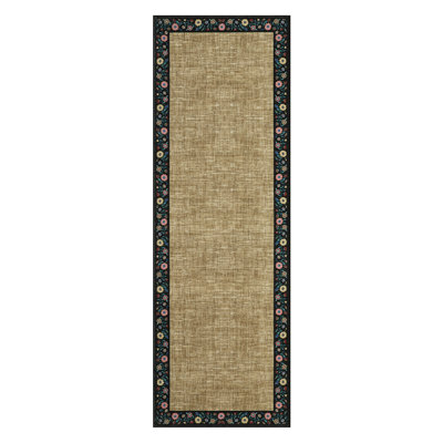 Washable Living Room Rug Floral Bordered Area Rugs Soft Thin Indoor Carpet for Bedroom Modern Throw Aesthetic Mat Non Slip Stain Resistant Carpet for Dining Room Office