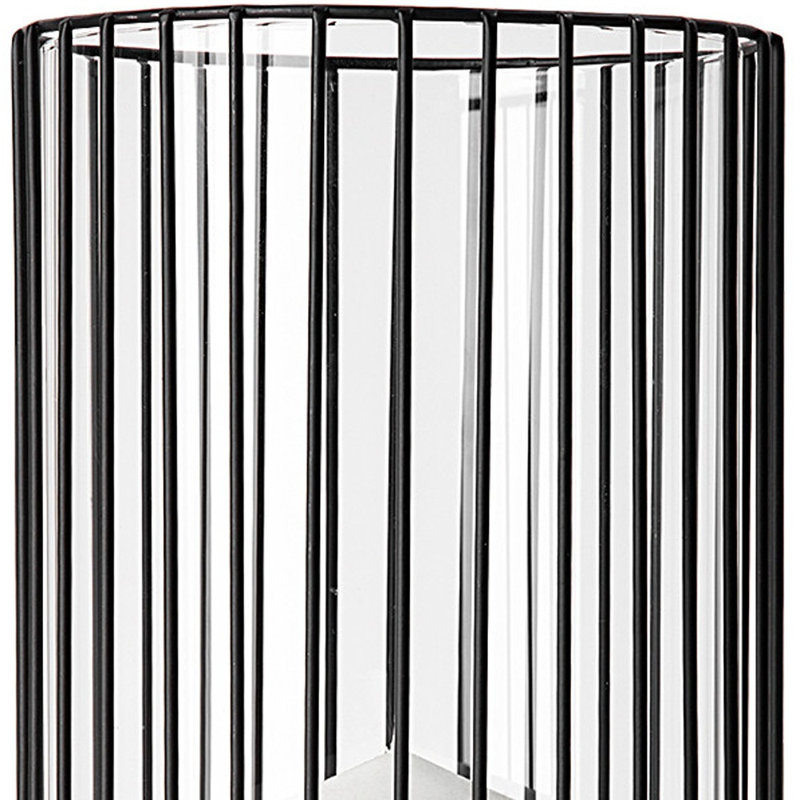 17" Black Abstract Metal And Glass Tabletop Hurricane Candle Holder
