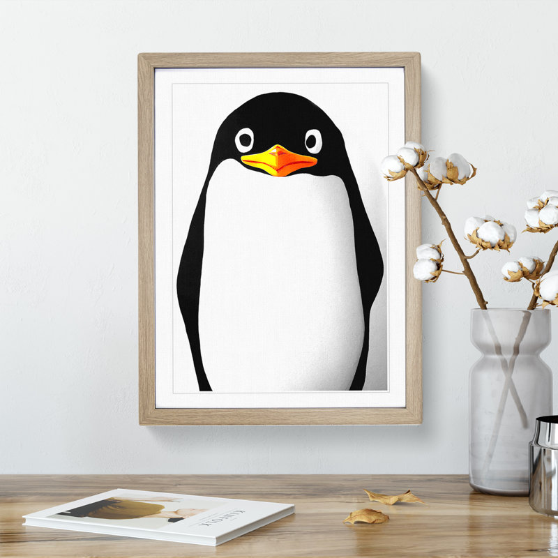 Spectacular Penguin - Single Picture Frame Painting, 46cm H x 34cm W x 2cm D, Oak
