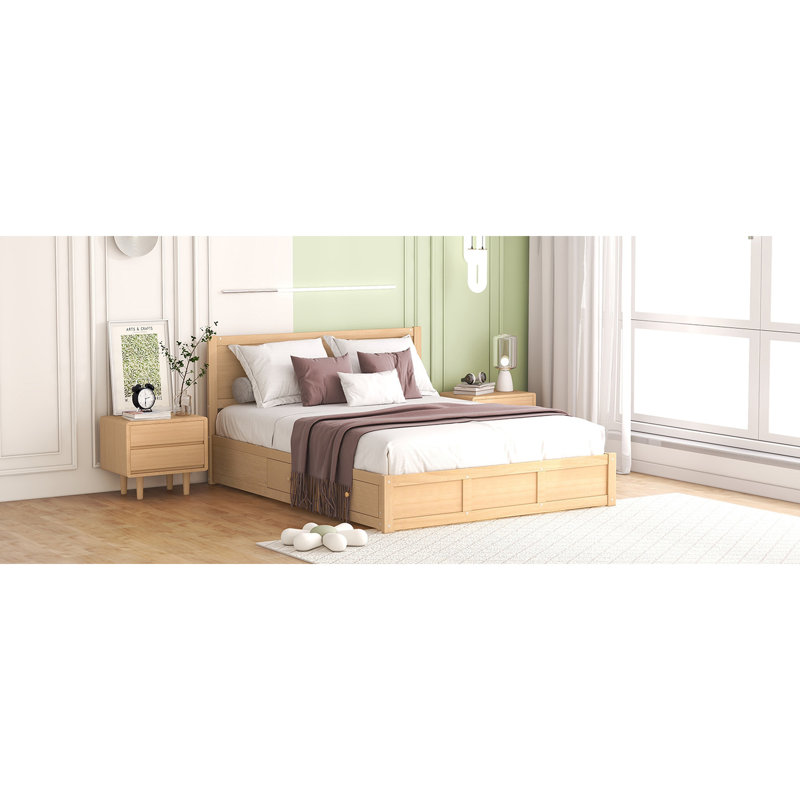 Grand lit plateforme en bois avec rangement et 2 tiroirs - Design polyvalent sous un attrait moderne