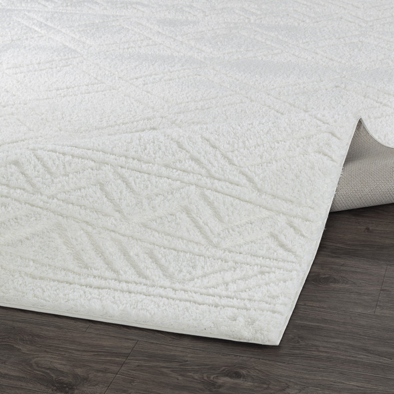 Tapis rectangulaire en polyester tissé à la machine de couleur unie ivoire Paris, Rectangle 4 pi 9 po x 7 pi