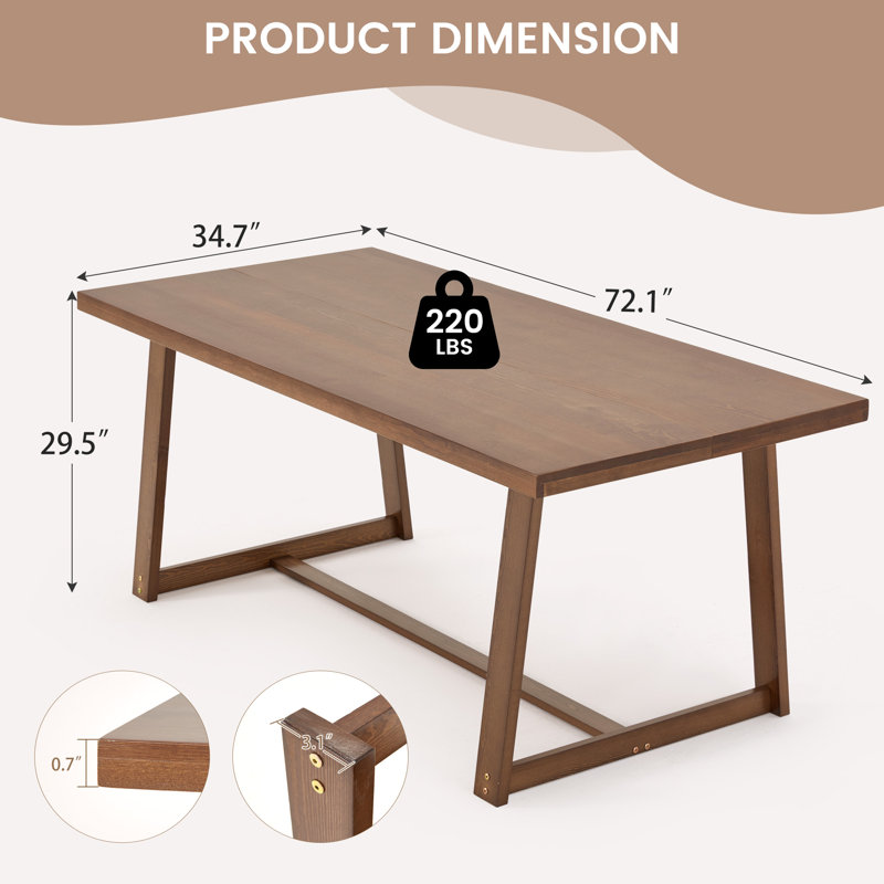 72" Solid Wood Dining Table For 6 People