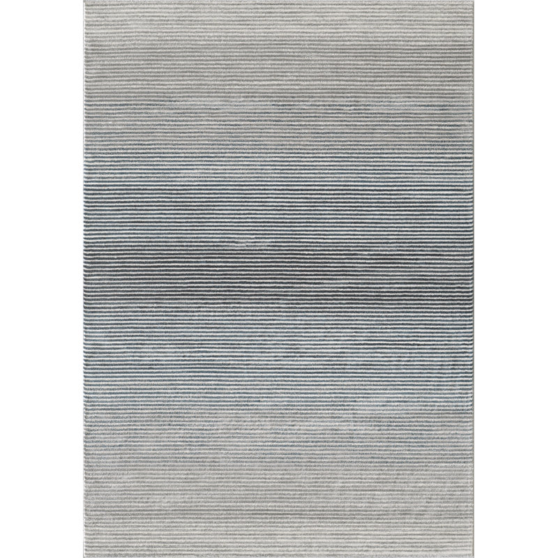 Tapis rayé gris/bleu ravi, Rectangle 5 pi 3 po x 7 pi 6 po