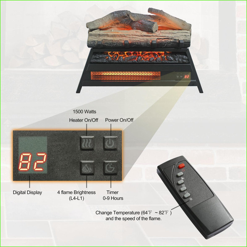 Electric Fireplace Insert, 23 Inch 3D Log Set Infrared Heater | Antique Black | Vent Free