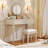 Luxury Vanity Desk Set With A Cushioned Stool, Round & Height Adjustable Mirror, 4 Drawers With Strip-fluted Panels-796562140