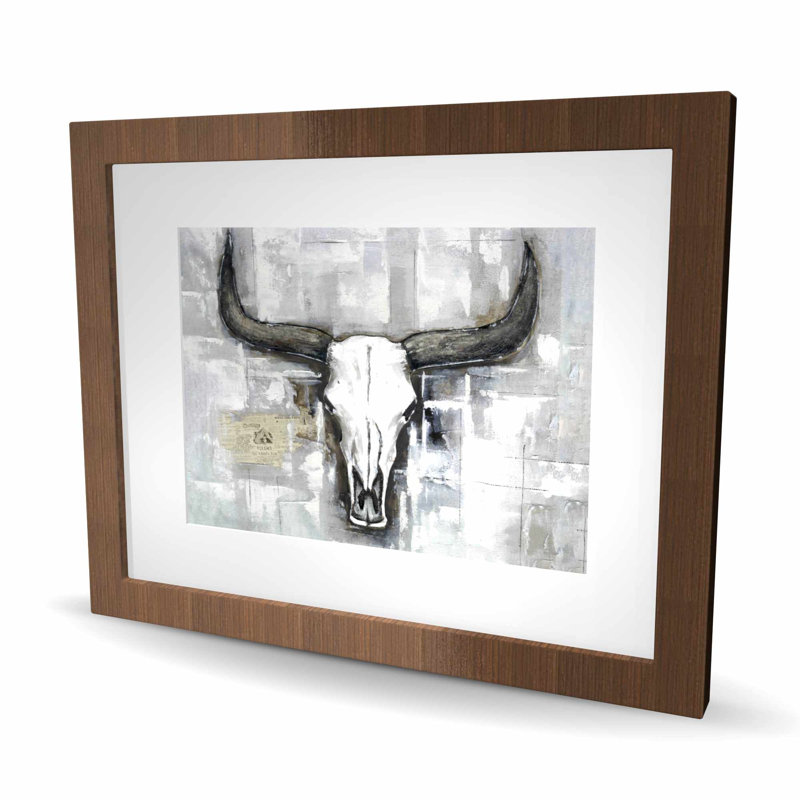Crâne de taureau sur fond industriel | Imprimé décoratif «Man Cave», H 20 po x l 16 po, Brun