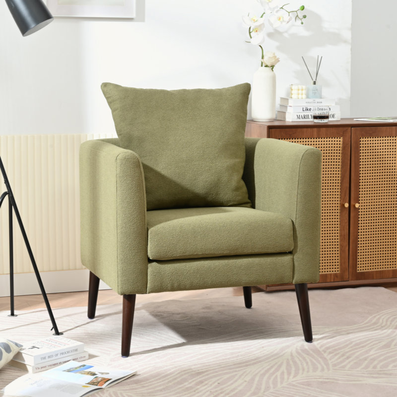 Chaise d'appoint avec pieds en bois et coussin moelleux, Olive Green Chenille